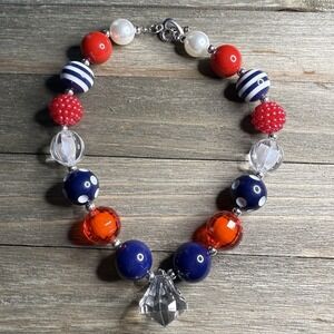 Chunky Bead Necklace Red White Blue Americana Patriotic USA 4th‎ Of July Party